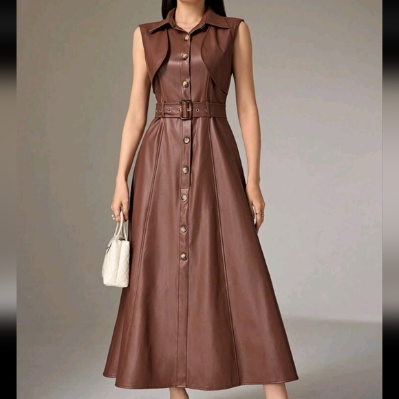 Women's Fashionable Front Button Sleeveless Dress, Autumn - Picture 3 of 4